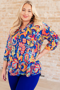 Lizzy Top in Royal and Orange Paisley