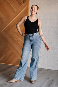 JUDY BLUE: Melia High Rise Side Seam Detail Wide Leg Jeans