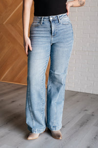 JUDY BLUE: Melia High Rise Side Seam Detail Wide Leg Jeans