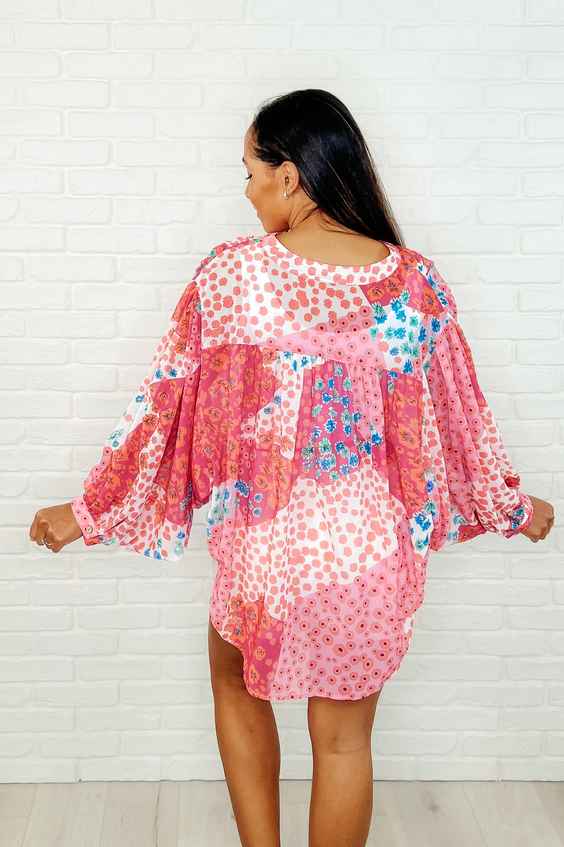 No Hesitation Mixed Print Blouse