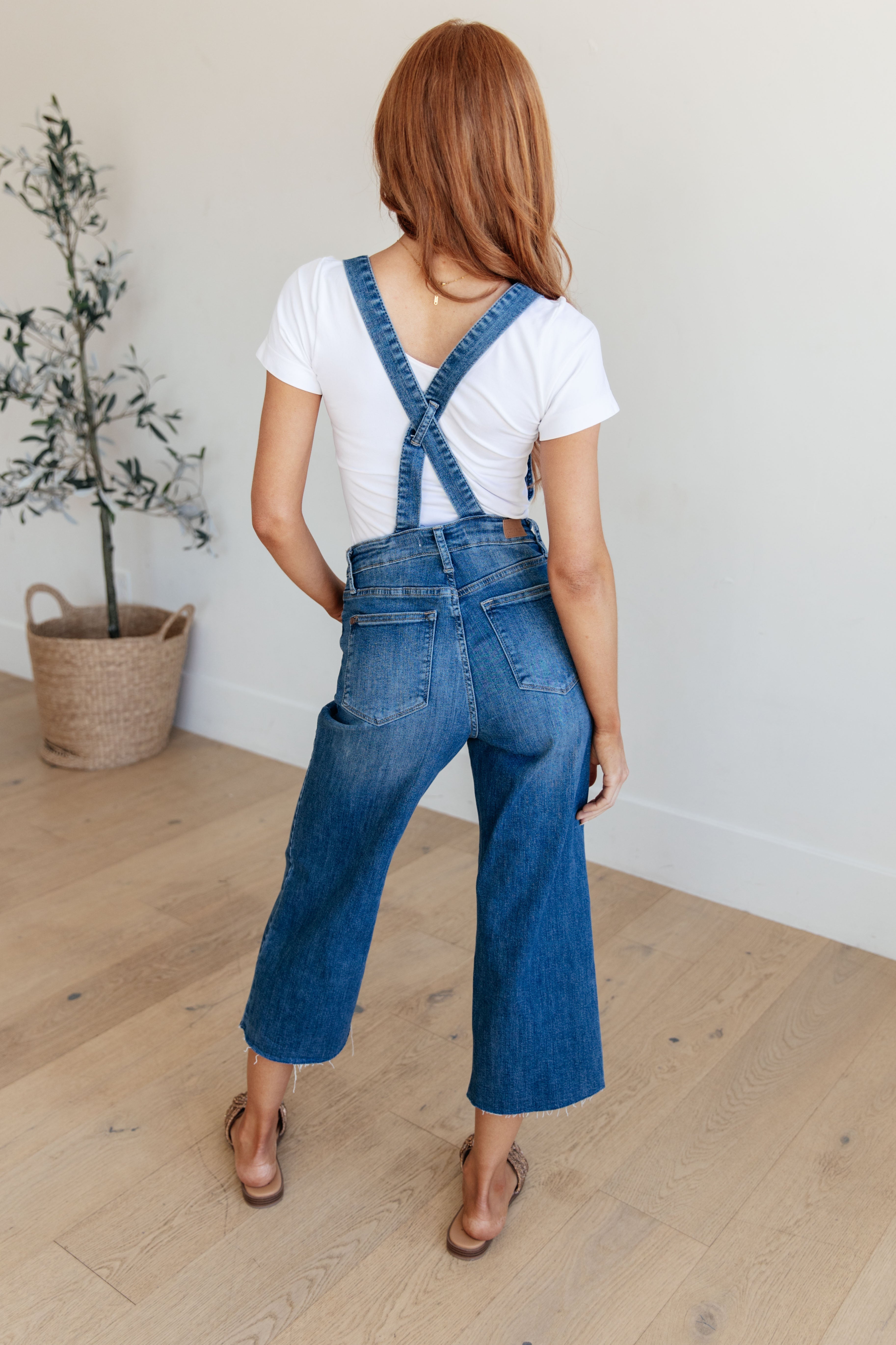 JUDY BLUE Priscilla High Rise Crop Wide Leg Denim Overalls