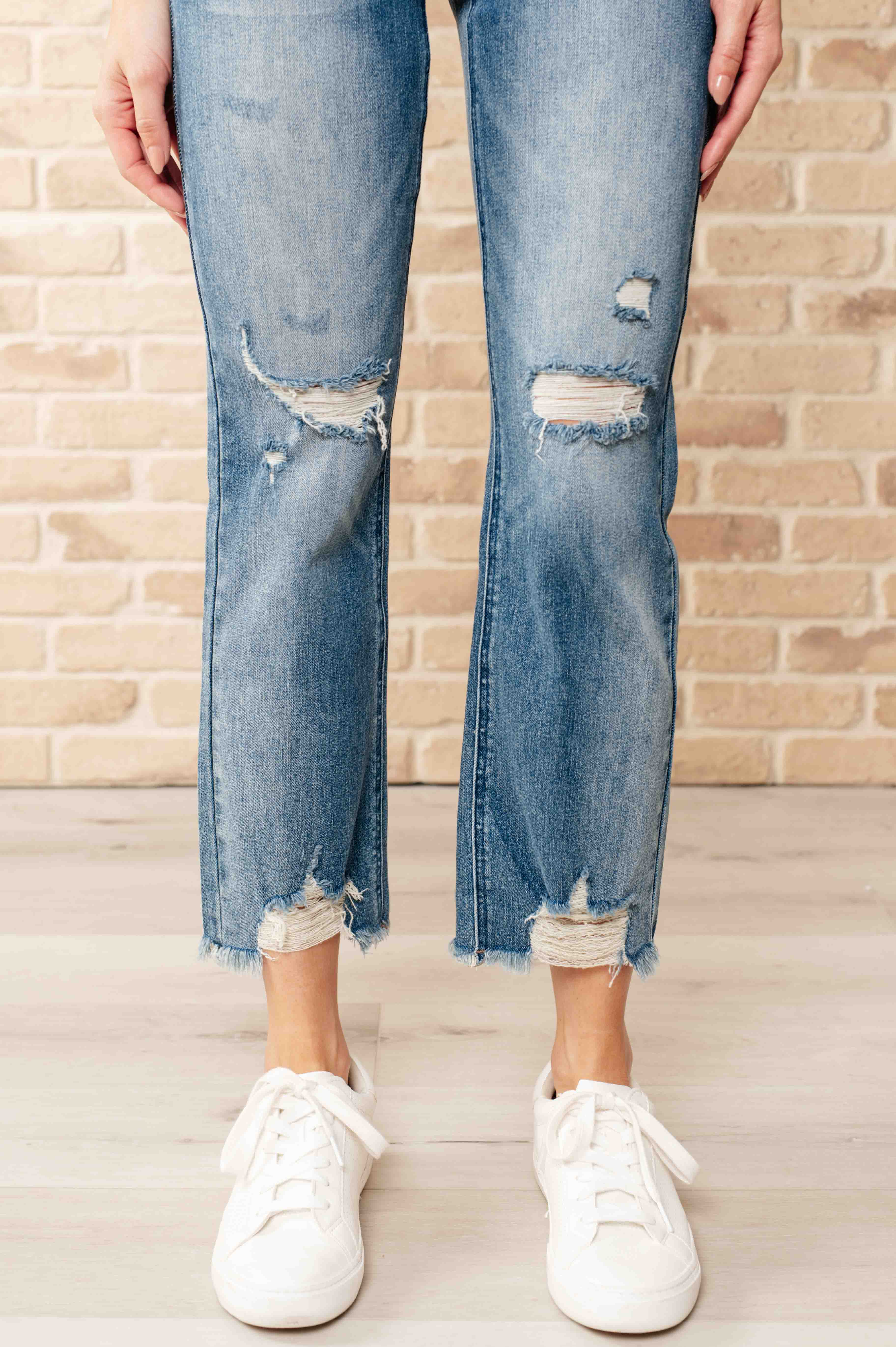 JUDY BLUE Sammy High Waist Distressed Crop Straight Leg Jeans