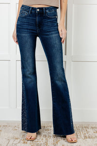 JUDY BLUE: Shannon Mid Rise Rhinestone Detail Flare Jeans