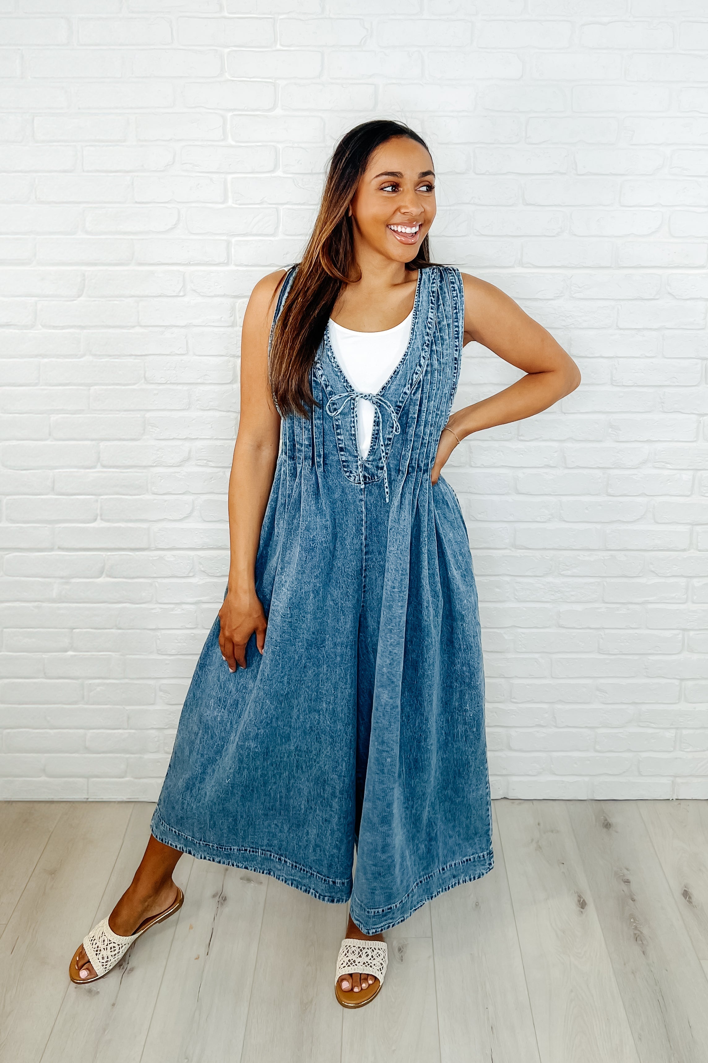 Too Cool For Fools Wide Leg Jumpsuit in Denim