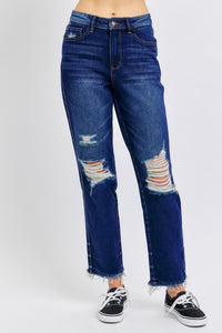 JUDY BLUE High Waist Rigid Magic Heavy Destroy Straight Jeans