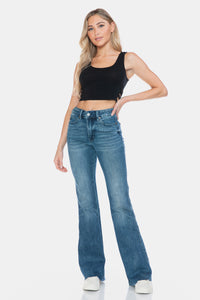 JUDY BLUE: MIDRISE Tummy Control Cut Hem Flare Jeans