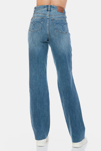 JUDY BLUE : Tummy Control Cut Raw Hem Straight Jeans