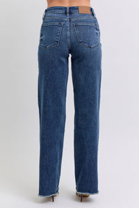 JUDY BLUE: Raw Hem Mid Rise Jeans