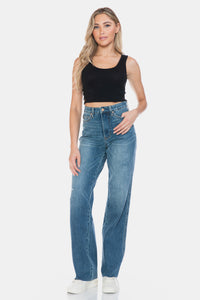 JUDY BLUE : Tummy Control Cut Raw Hem Straight Jeans