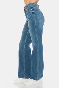 JUDY BLUE : Tummy Control Cut Raw Hem Straight Jeans