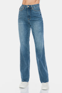 JUDY BLUE : Tummy Control Cut Raw Hem Straight Jeans