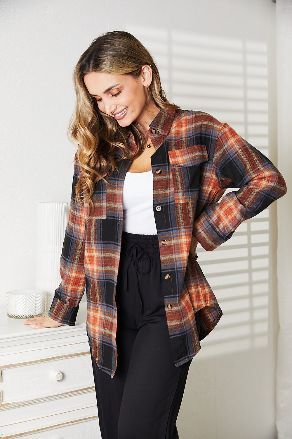 Plaid Dropped Shoulder Shirt (multiple colors available)