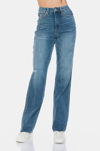 JUDY BLUE : Tummy Control Cut Raw Hem Straight Jeans