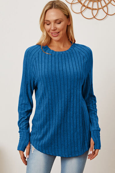 Ribbed Thumbhole Sleeve T-Shirt