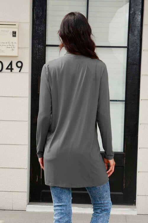 Full Size Open Front Long Sleeve Cardigan with Pockets