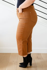 JUDY BLUE  Briar High Rise Control Top Wide Leg Crop Jeans in Camel