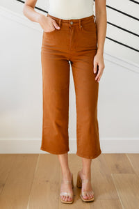 JUDY BLUE  Briar High Rise Control Top Wide Leg Crop Jeans in Camel