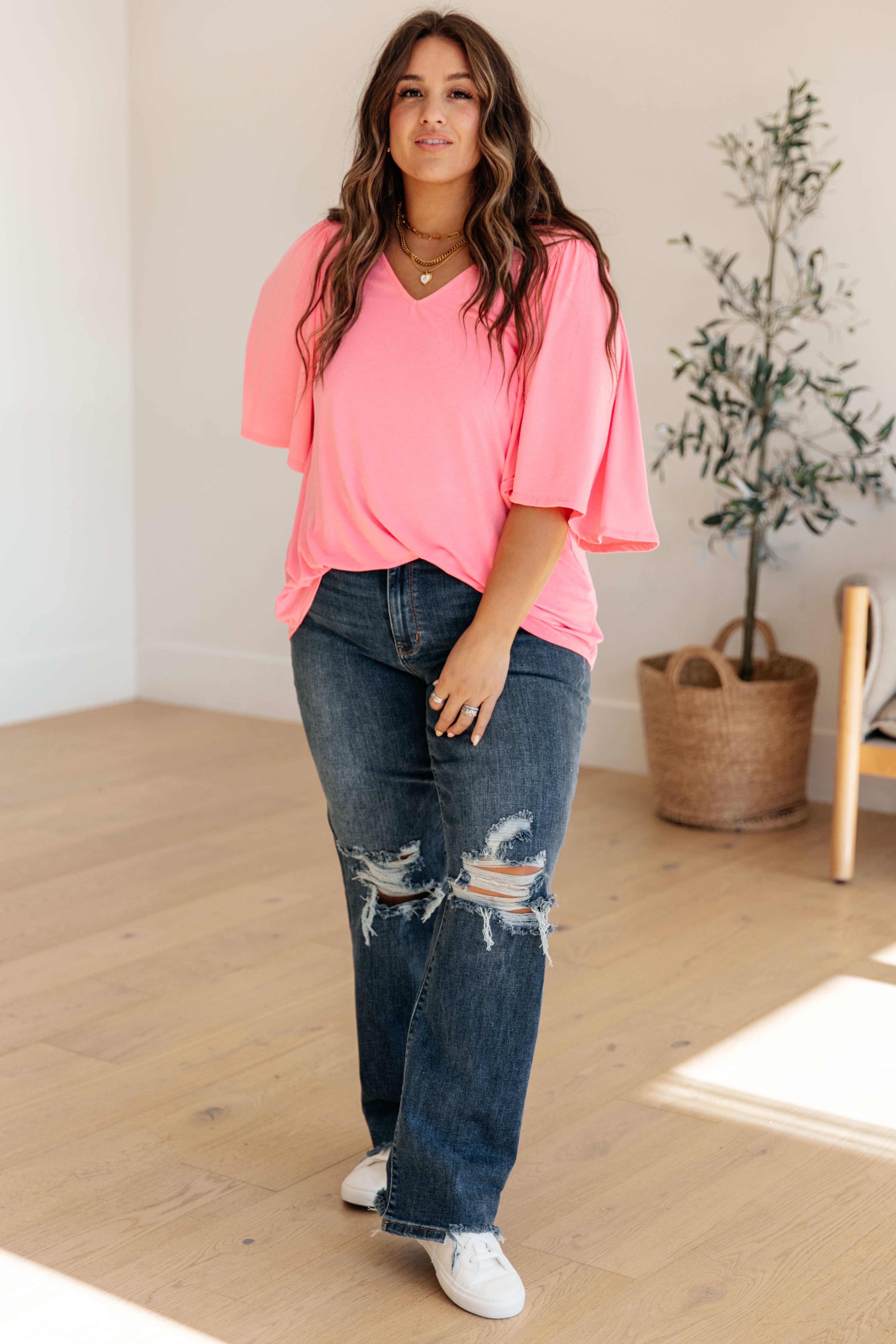 Cali Blouse in Neon Pink