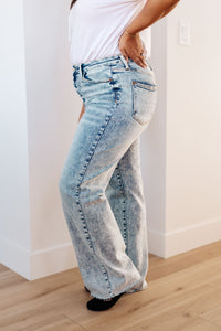 JUDY BLUE Dory High Waist Mineral Wash Raw Hem Wide Leg Jeans