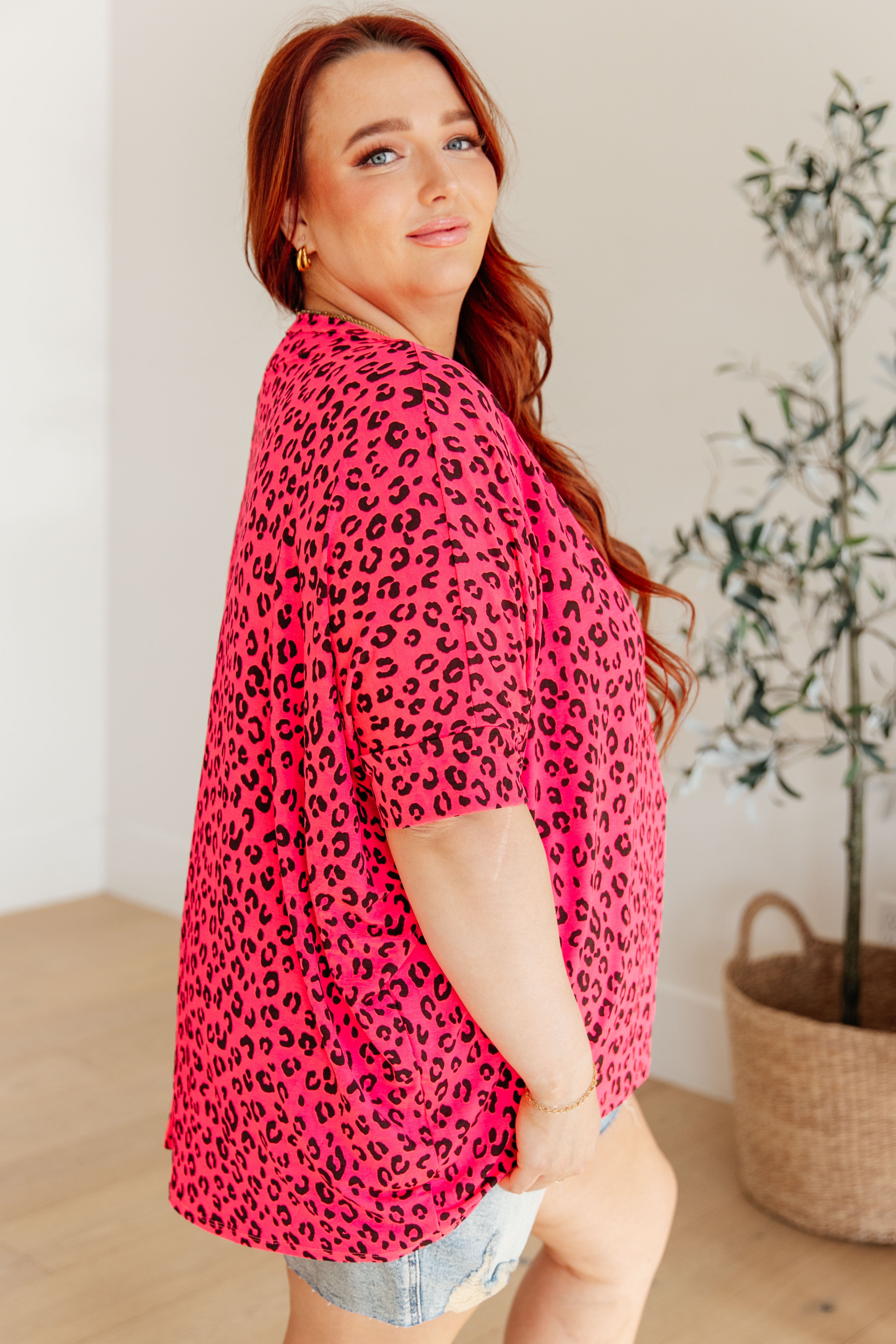 Essential Blouse in Hot Pink Leopard