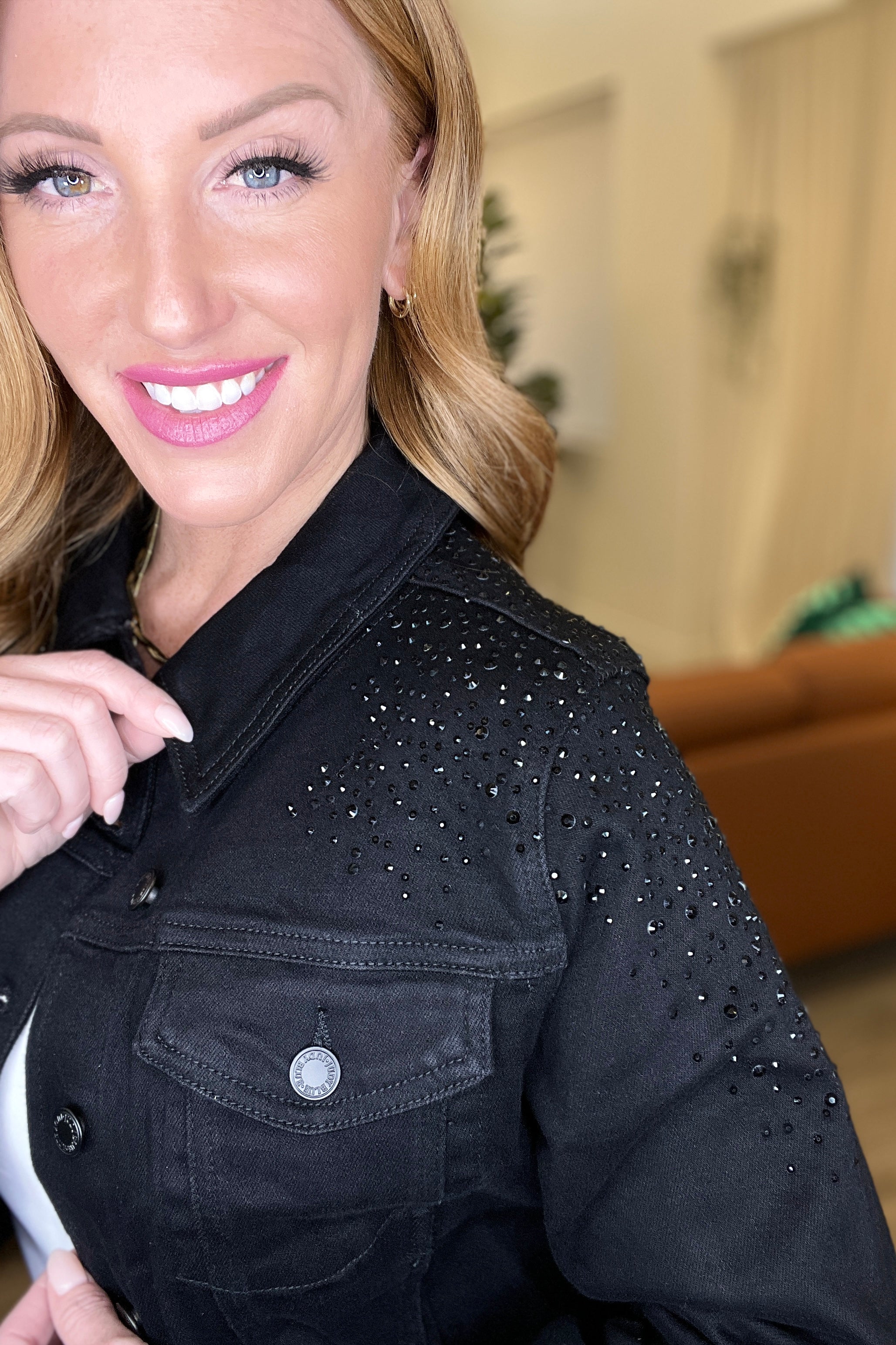 JUDY BLUE Reese Rhinestone Denim Jacket in Black