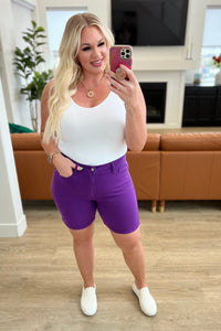 JUDY BLUE Jenna High Rise Control Top Cuffed Shorts in Purple