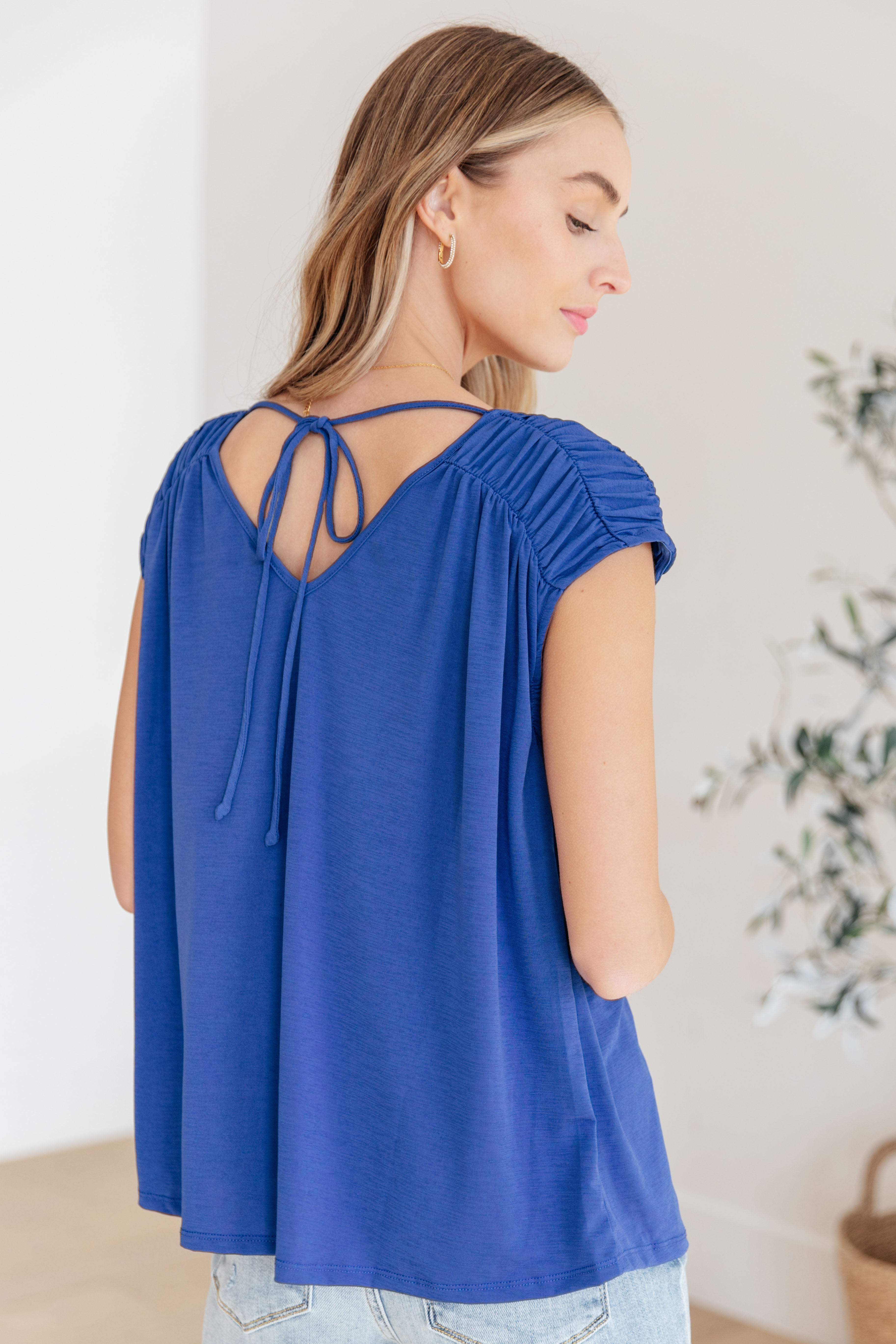 Ruched Cap Sleeve Top in Royal Blue