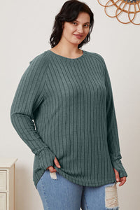 Ribbed Thumbhole Sleeve T-Shirt