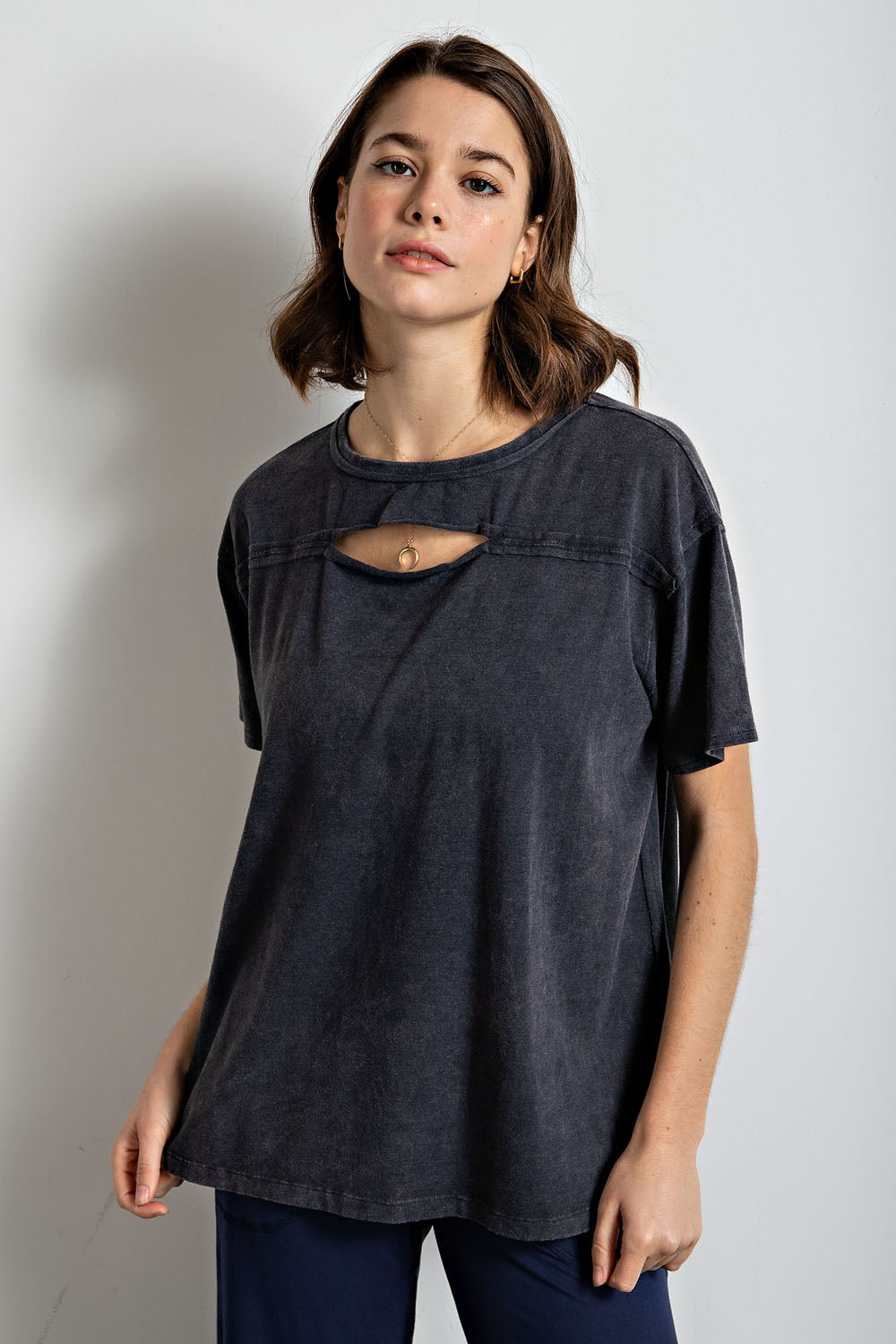 Mineral wash keyhole shirt by RaeMode
