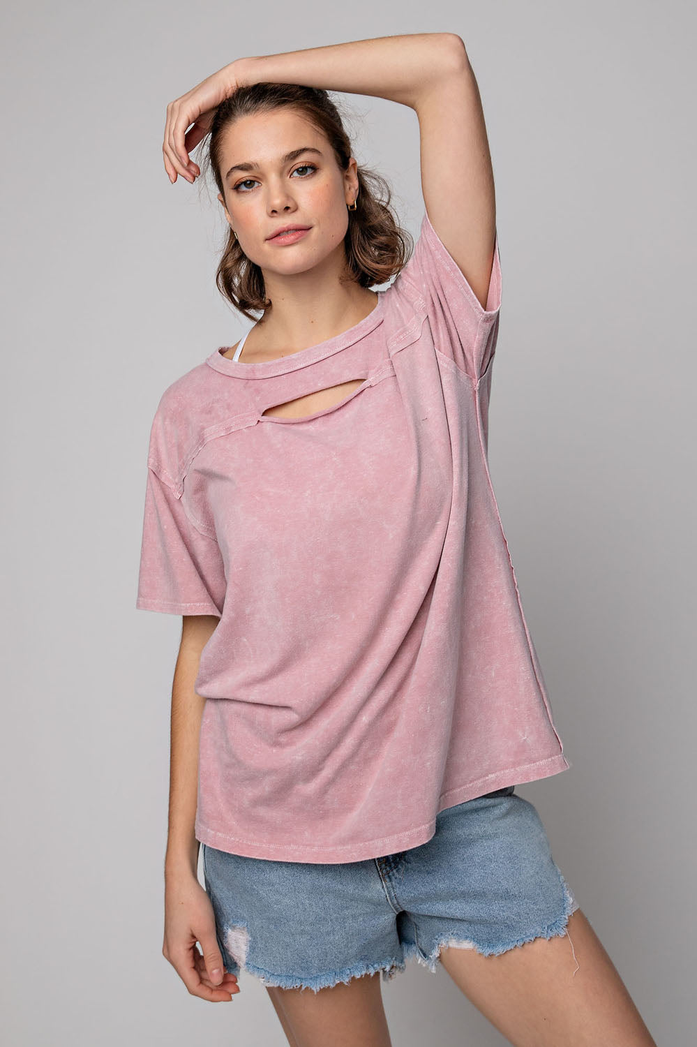 Mineral wash keyhole shirt by RaeMode