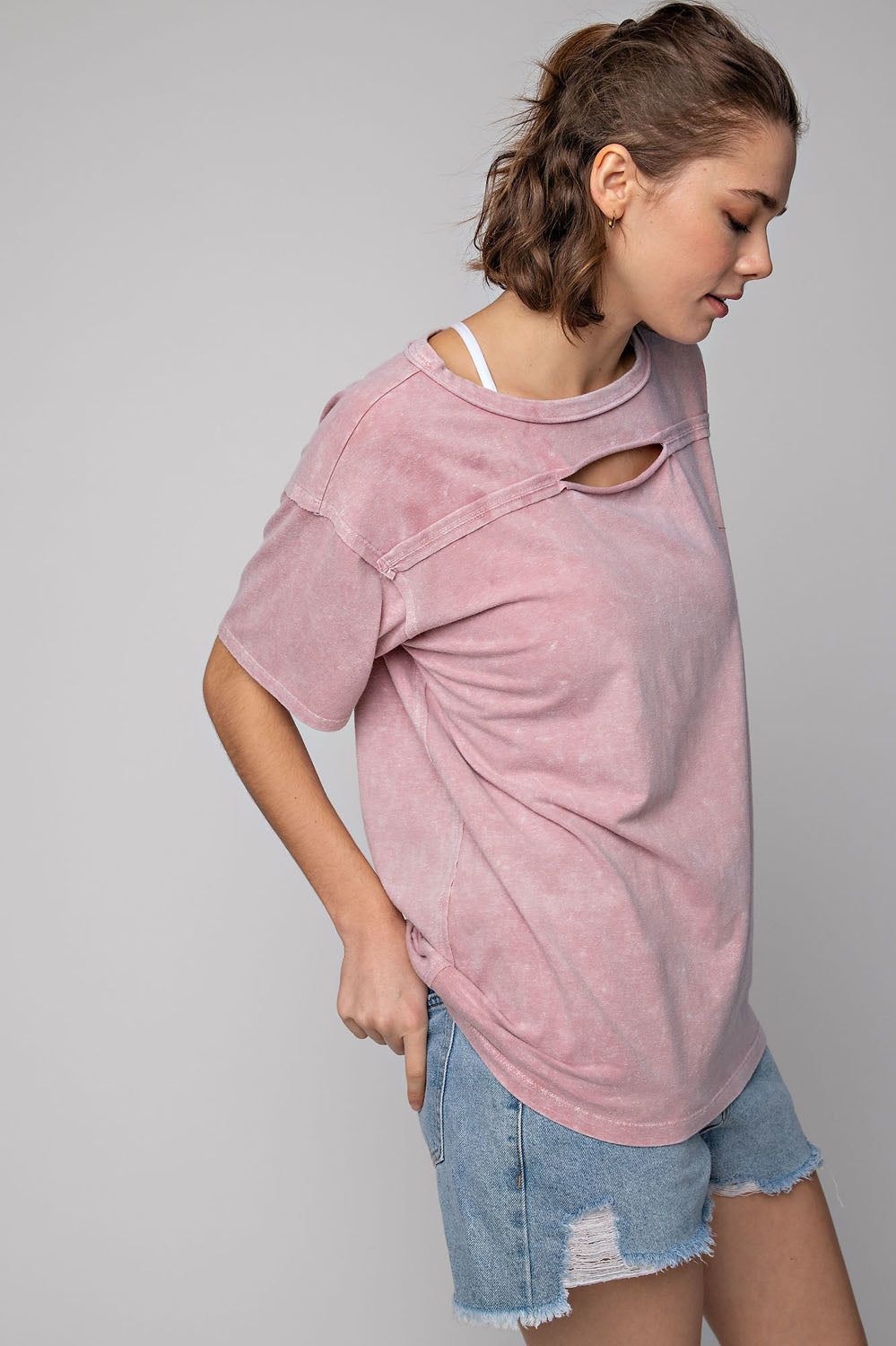 Mineral wash keyhole shirt by RaeMode